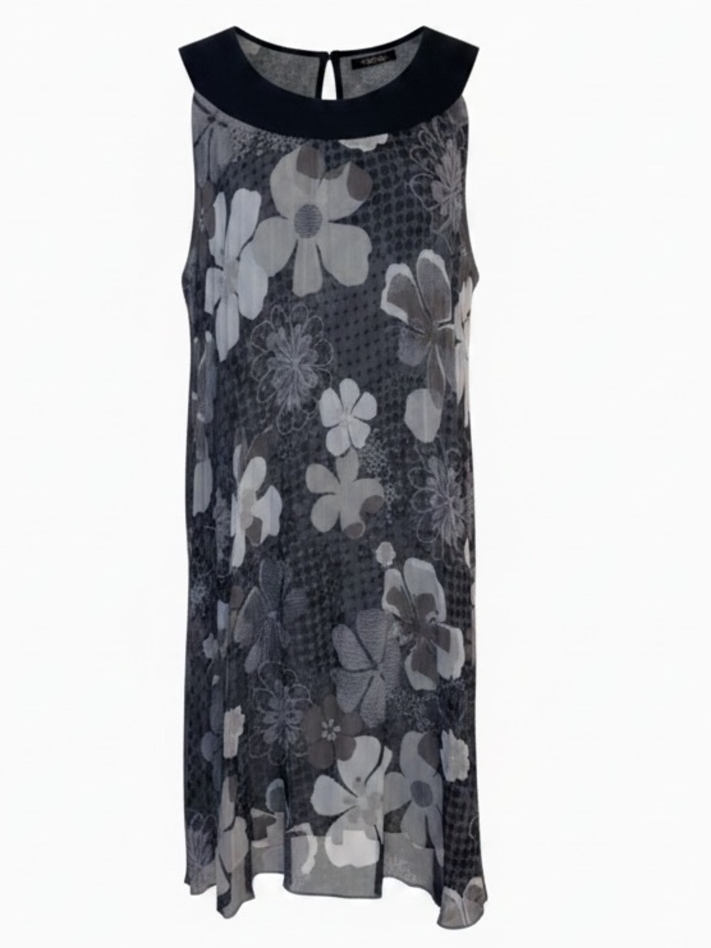 BABY DOLL DRESS Sleeveless Dress Tropical Flowers Pleated Black Gray White XL